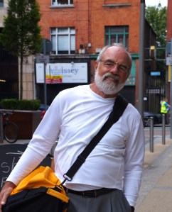 Phil bringing home our first week's laundry from the All American Launderette