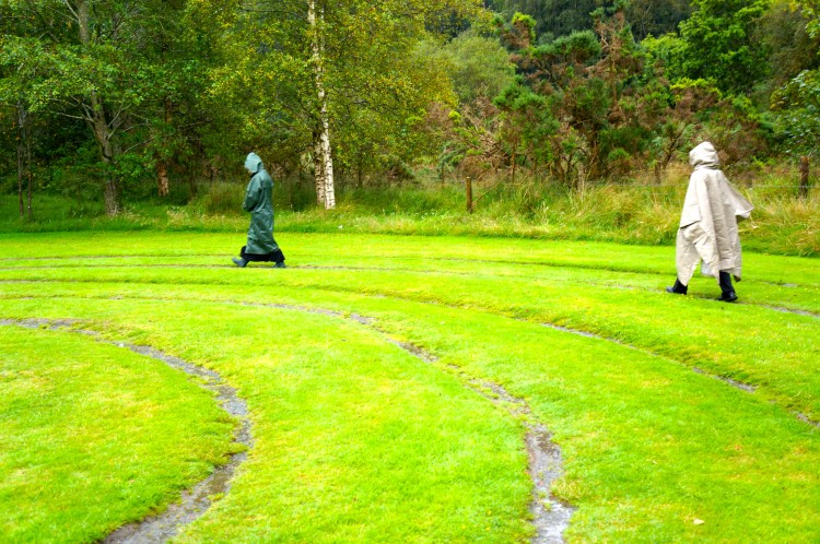 Mary and patricia walking the labyrinth