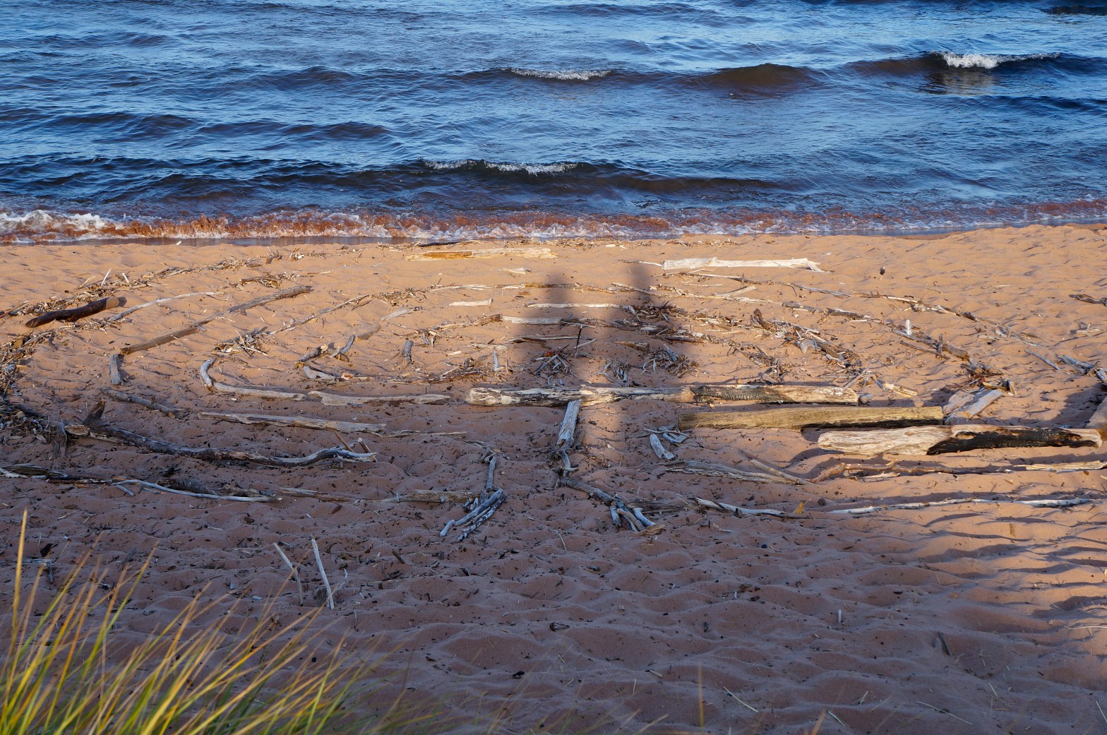 shadows on the driftwood labyrinth