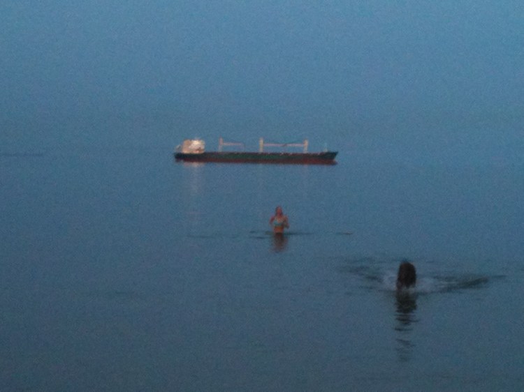 Katie and Red swimming