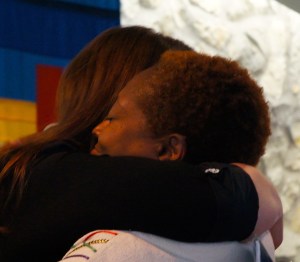 Angela hugging Karen who was the preacher at her ordination on Sunday, Nov 4