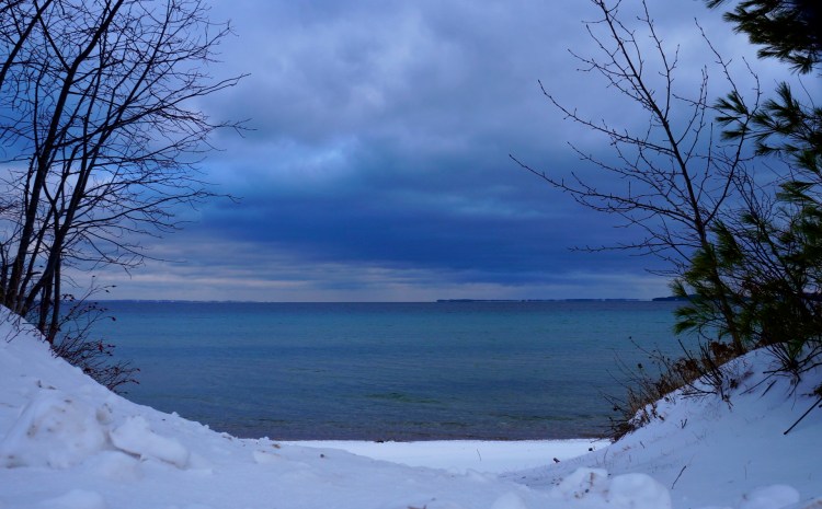 blue upon blue                              New Year's Day, 2016 -                              North Shore Road,            Northport, MI.jpg
